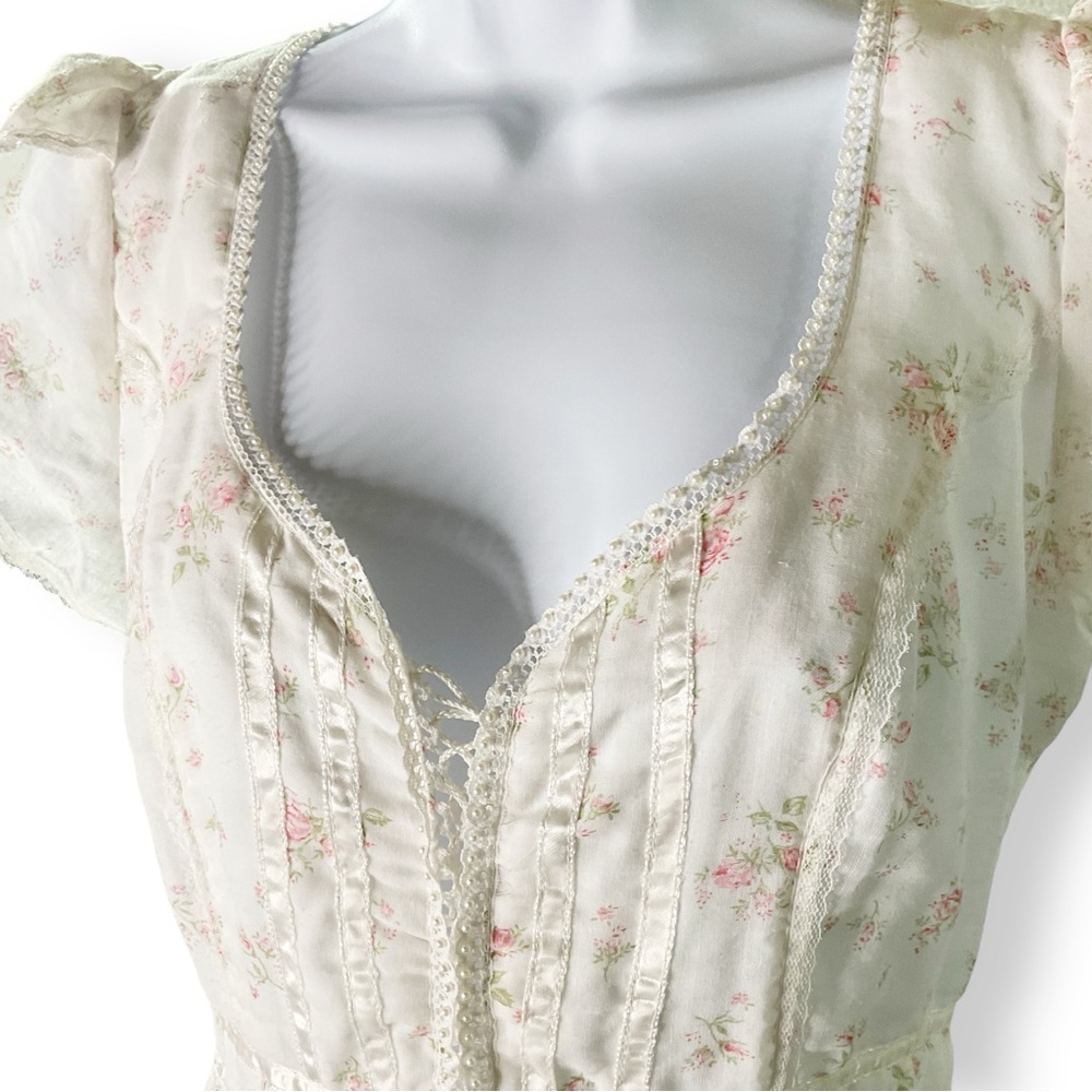 Gunne Sax Jessica Vintage Dress M Floral Chiffon Maxi Flutter Sleeve Cottagecore - Picture 4 of 15